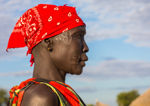 Portrait of a Mundari tribe woman with scarifications on the forehead, Central Equatoria, Terekeka, South Sudan