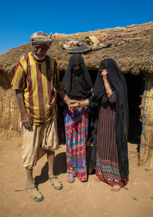 Rashaida old man with his veiled wives, Kassala State, Kassala, Sudan