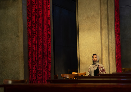 Woman praying inside st Matthew cathedral, Khartoum State, Khartoum, Sudan