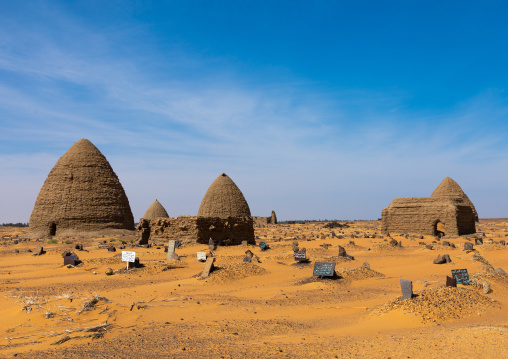 Muslim graves in front of beehive tombs, Nubia, Old Dongola, Sudan