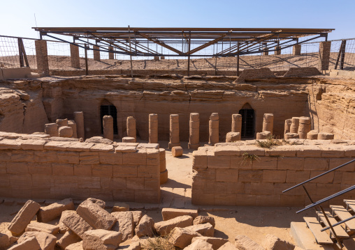 Excavations of columns of an old temple, Northern State, El-Kurru, Sudan