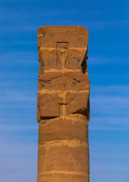 Hathor columns in the outer courtyard of the temple of mut at jebel Barkal, Northern State, Karima, Sudan