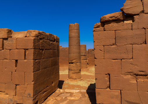 Columns in the great enclosure in Musawwarat es-sufra meroitic temple complex, Nubia, Musawwarat es-Sufra, Sudan