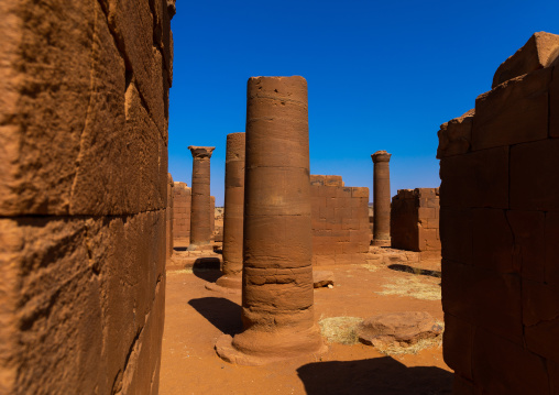 Columns in the great enclosure in Musawwarat es-sufra meroitic temple complex, Nubia, Musawwarat es-Sufra, Sudan