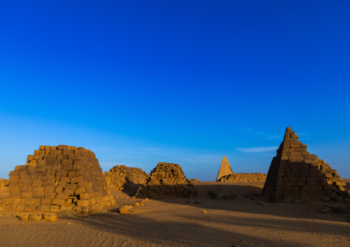 Pyramids and tombs in royal cemetery of Bajrawiya, Northern State, Meroe, Sudan