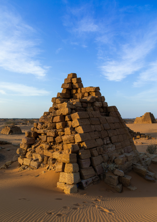 Pyramids and tombs in royal cemetery of Bajrawiya, Northern State, Meroe, Sudan