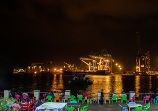 Sudanese people having drink on the corniche, Red Sea State, Suakin, Sudan