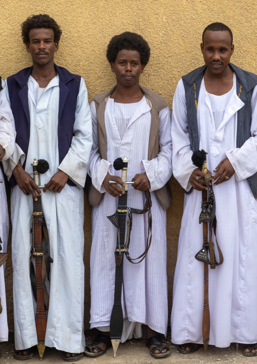 Beja tribe warriors with their swords, Red Sea State, Port Sudan, Sudan