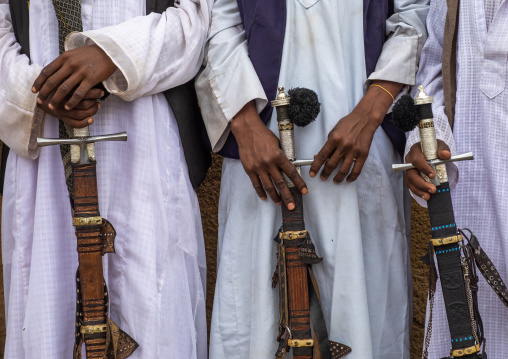 Beja tribe warriors with their swords, Red Sea State, Port Sudan, Sudan