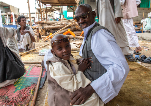 Portrait of Beja tribe father and son, Red Sea State, Port Sudan, Sudan