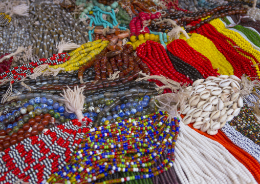 Sudan, Khartoum State, Omdurman, beads and necklaces at bazaar