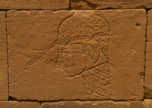 Sudan, Nubia, Naga, human head carving on the elephant temple at musawwarat es-sufra