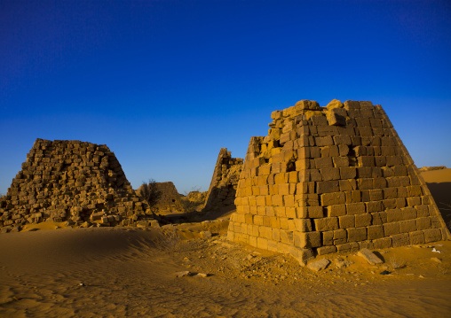 Sudan, Kush, Meroe, pyramids and tombs in royal cemetery of bajrawiya