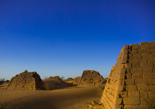 Sudan, Kush, Meroe, pyramids and tombs in royal cemetery of bajrawiya