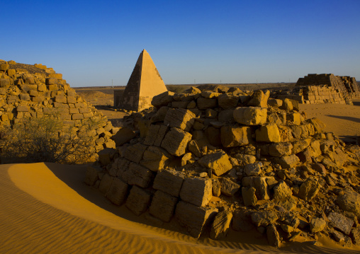 Sudan, Kush, Meroe, pyramids and tombs in royal cemetery of bajrawiya