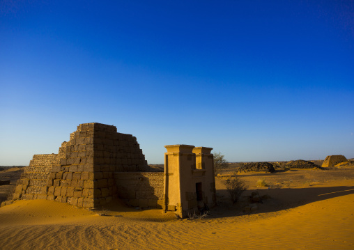 Sudan, Kush, Meroe, pyramids and tombs in royal cemetery of bajrawiya