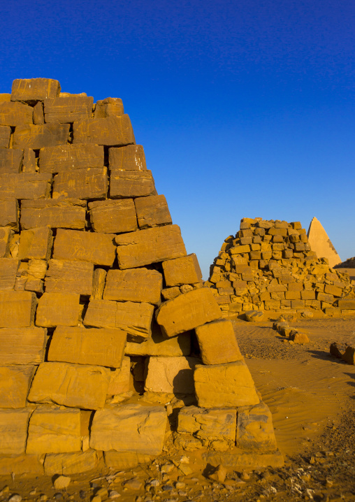 Sudan, Kush, Meroe, pyramids and tombs in royal cemetery of bajrawiya