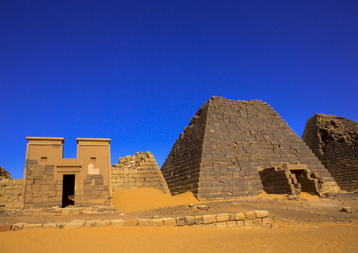 Sudan, Kush, Meroe, pyramids and tombs in royal cemetery