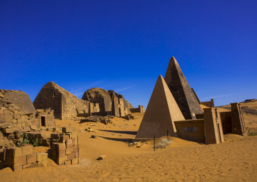 Sudan, Kush, Meroe, pyramids and tombs in royal cemetery