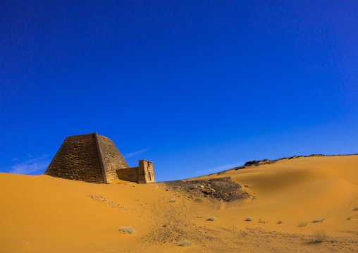 Sudan, Kush, Meroe, pyramid and tomb in royal cemetery