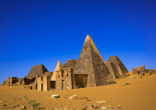 Sudan, Kush, Meroe, pyramids and tombs in royal cemetery