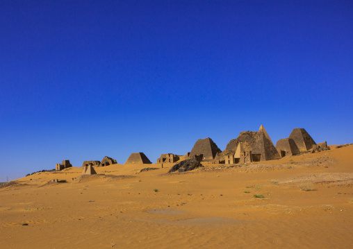 Sudan, Kush, Meroe, pyramids and tombs in royal cemetery