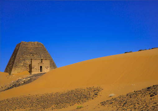 Sudan, Kush, Meroe, pyramid and tomb in royal cemetery