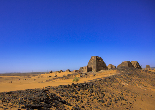 Sudan, Kush, Meroe, pyramid and tomb in royal cemetery