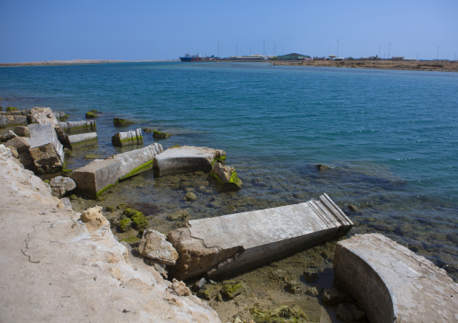 Sudan, Port Sudan, Suakin, columns of an old building in the red sea