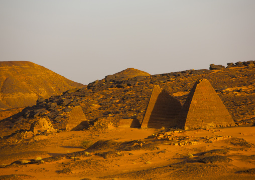 Sudan, Kush, Meroe, pyramids and tombs in royal cemetery