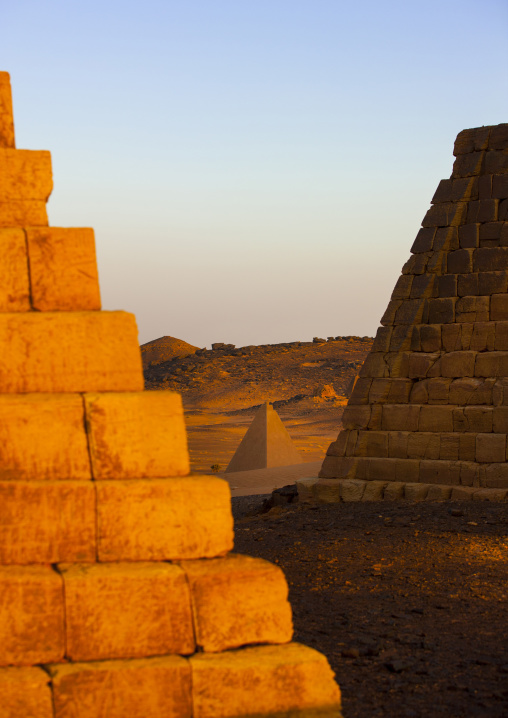 Sudan, Kush, Meroe, pyramids and tombs in royal cemetery