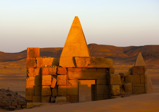 Sudan, Kush, Meroe, pyramids and tombs in royal cemetery