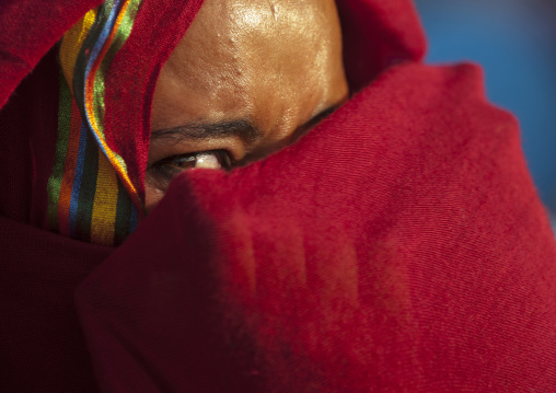 Sudan, Khartoum State, Khartoum, sudanese woman hiding her face under a veil