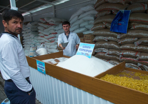 Sugar and pastas for sale in a local market, Gorno-Badakhshan autonomous region, Khorog, Tajikistan