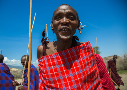 Tanzania, Ashura region, Ngorongoro Conservation Area, maasai men performing the warriors' dance