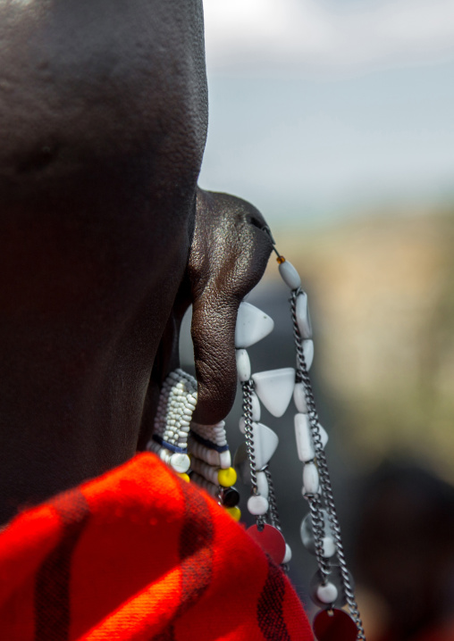 Tanzania, Ashura region, Ngorongoro Conservation Area, maasai beaded earring worn by women