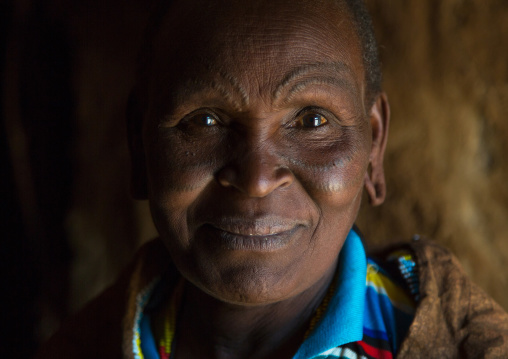 Tanzania, Serengeti Plateau, Lake Eyasi, datoga tribe woman with scarifications and tattoos on the face