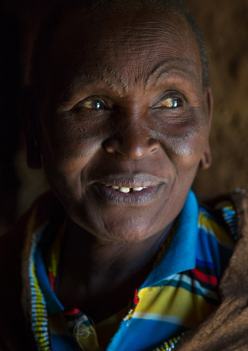 Tanzania, Serengeti Plateau, Lake Eyasi, datoga tribe woman with scarifications and tattoos on the face