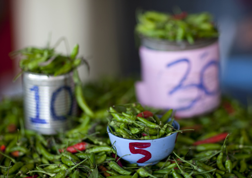 Cillies for sale in mae hong son market, Thailand