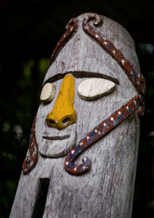 Vertical slit drum depicting human head, Efate island, Port Vila, Vanuatu