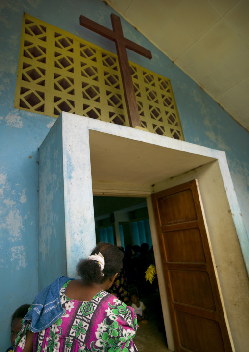 Woman entrering a church on a sunday morning, Malampa Province, Malekula Island, Vanuatu