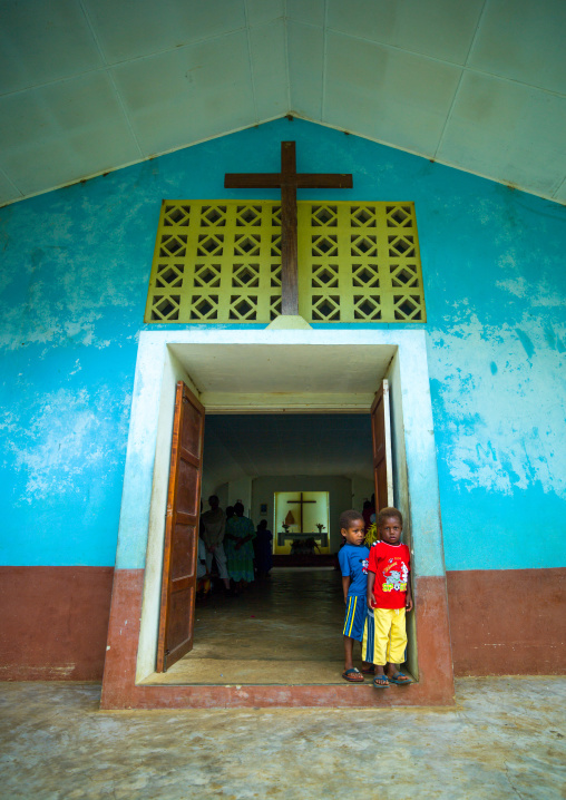 Children in front of a church on a sunday morning, Malampa Province, Malekula Island, Vanuatu