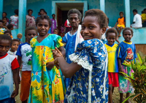 Ni-Vanuatu people going out from a church on a sunday morning, Malampa Province, Malekula Island, Vanuatu