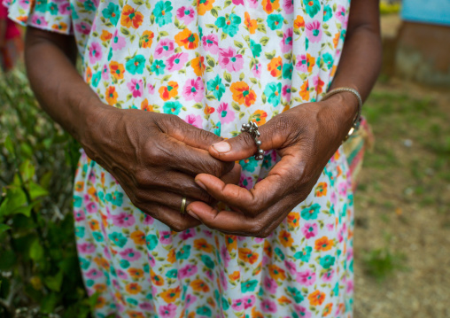 Woman with crosses and and a ring with a christian cross, Malampa Province, Malekula Island, Vanuatu