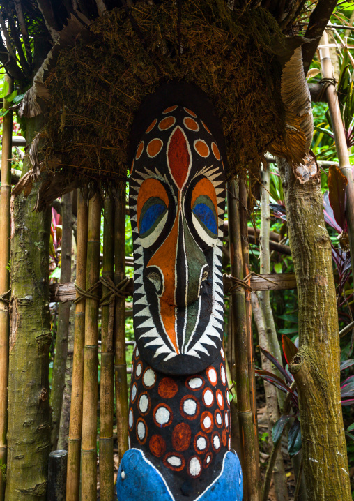 Painted grade statue in the forest made with tree ferns, Ambrym island, Fanla, Vanuatu