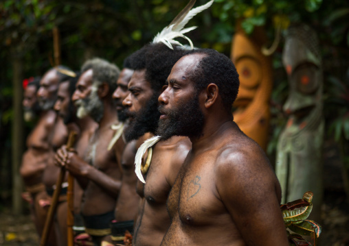 Tribesmen wearing traditional penis sheaths called nambas, Ambrym island, Fanla, Vanuatu