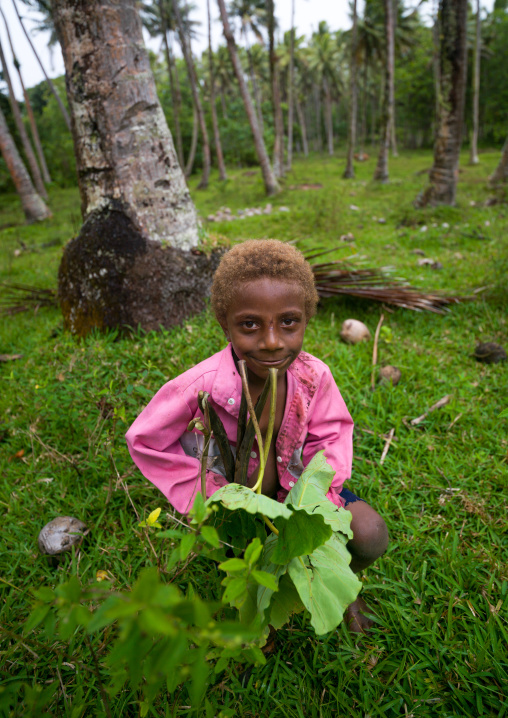 Ni-Vanuatu boy with a pink shirt, Ambrym island, Olal, Vanuatu