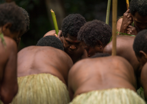 Women with grass skirts performing a Rom dance, Ambrym island, Olal, Vanuatu