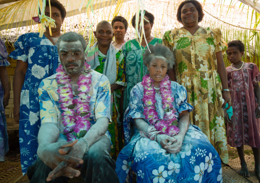 Couple covered in flour during a traditional wedding, Malampa Province, Ambrym island, Vanuatu