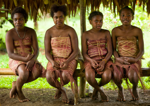 Ni-Vanuatu teenage girls in traditional clothing, Sanma Province, Espiritu Santo, Vanuatu